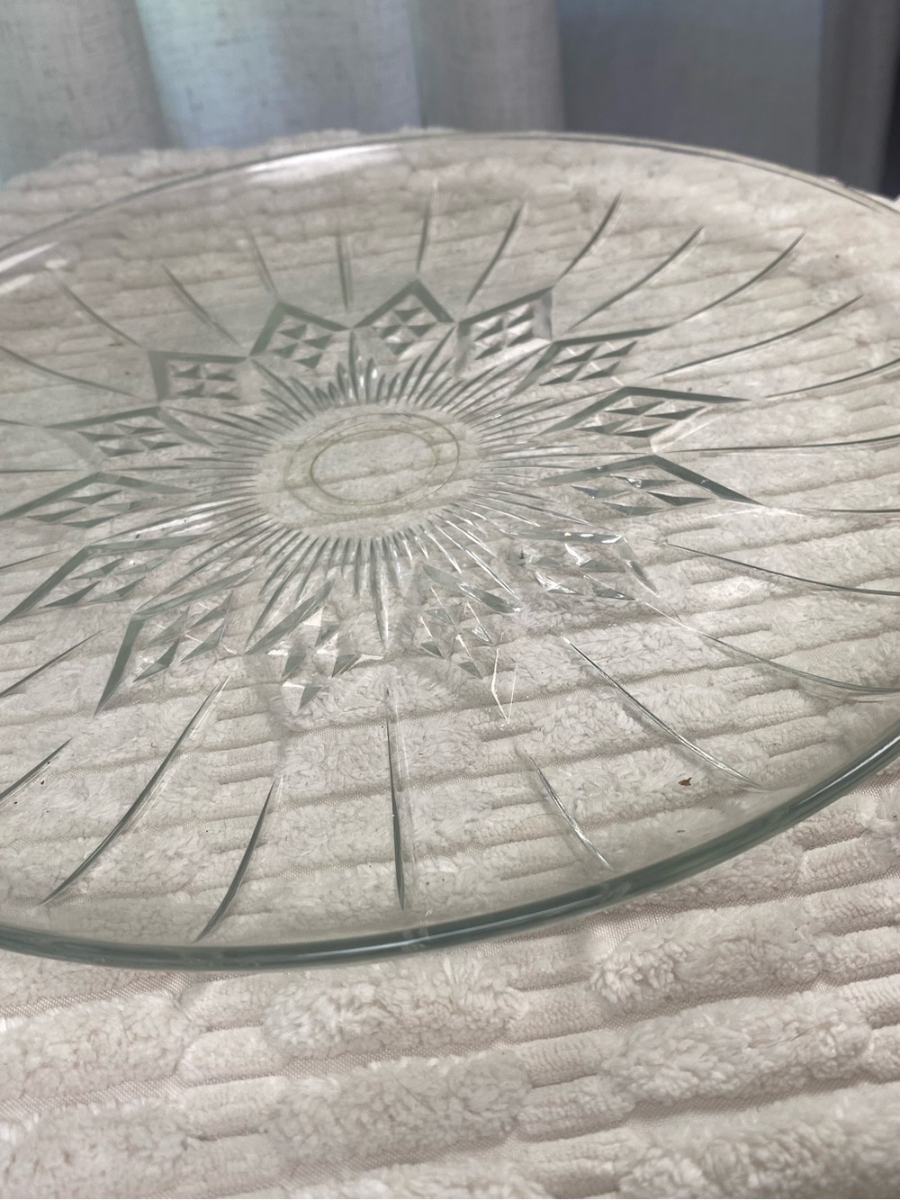 Vintage Federal Glass Clear Starburst 11.5" Round Serving Platter Cake Tray